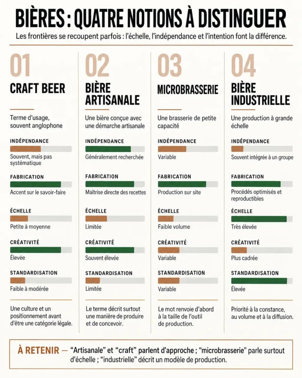 Infographie comparative sur la craft beer, la bière artisanale, la microbrasserie et la bière industrielle