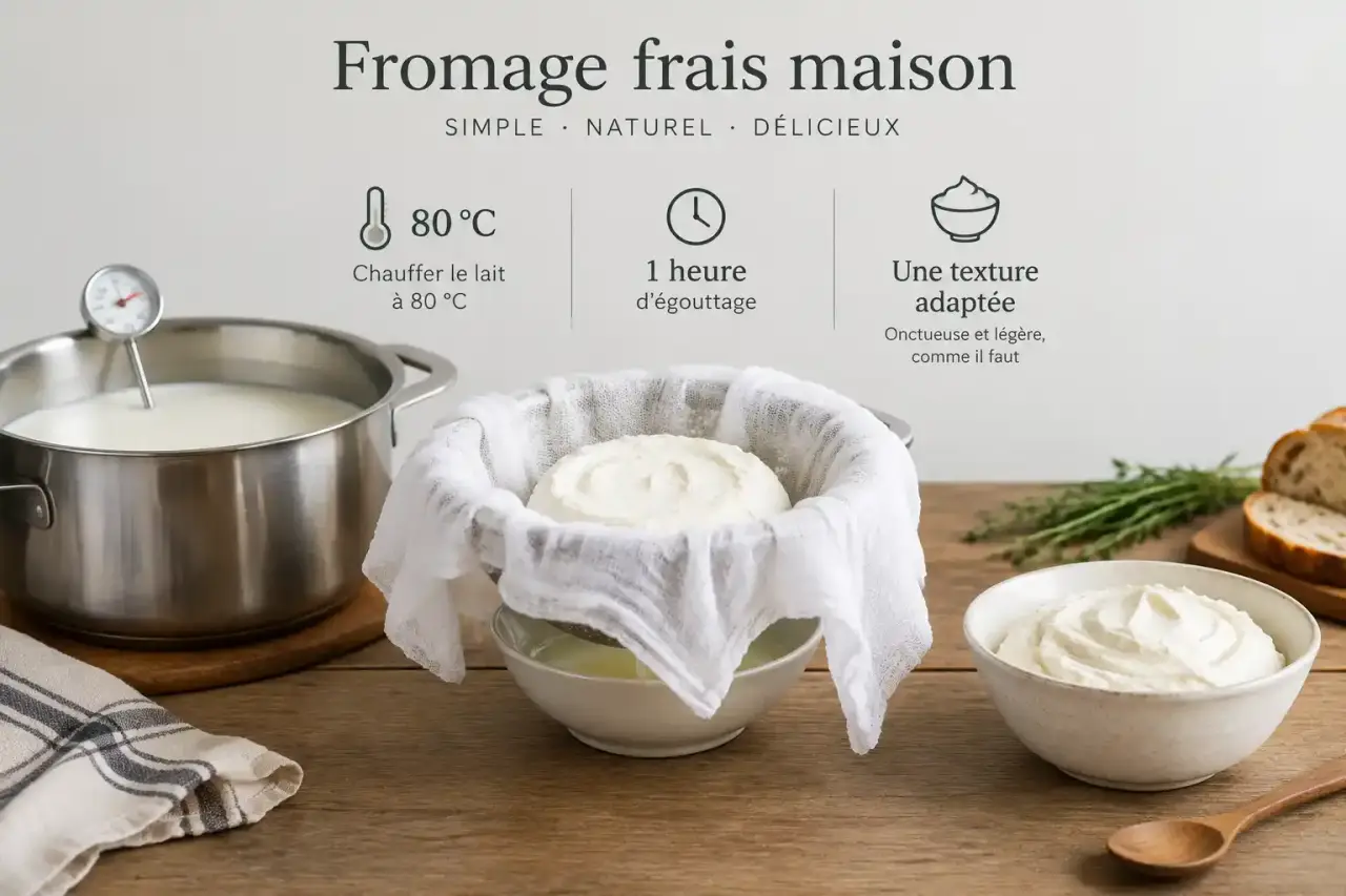 Fromage frais maison : 80 °C, une heure d’égouttage et une texture adaptée