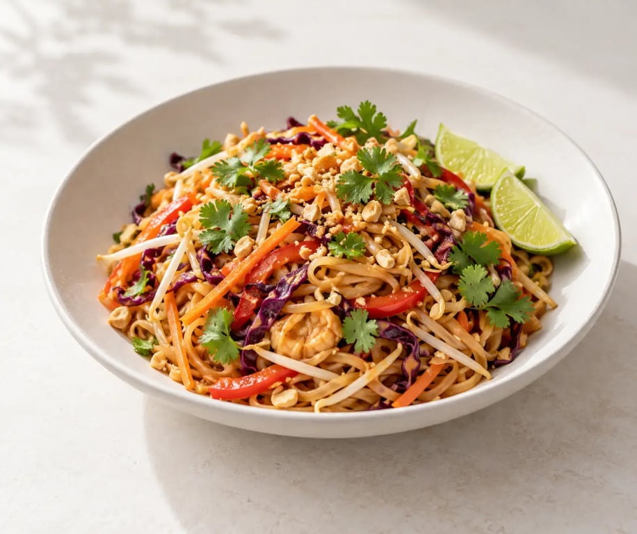 Recette vegan et sans gluten de pad thai aux nouilles de riz et légumes