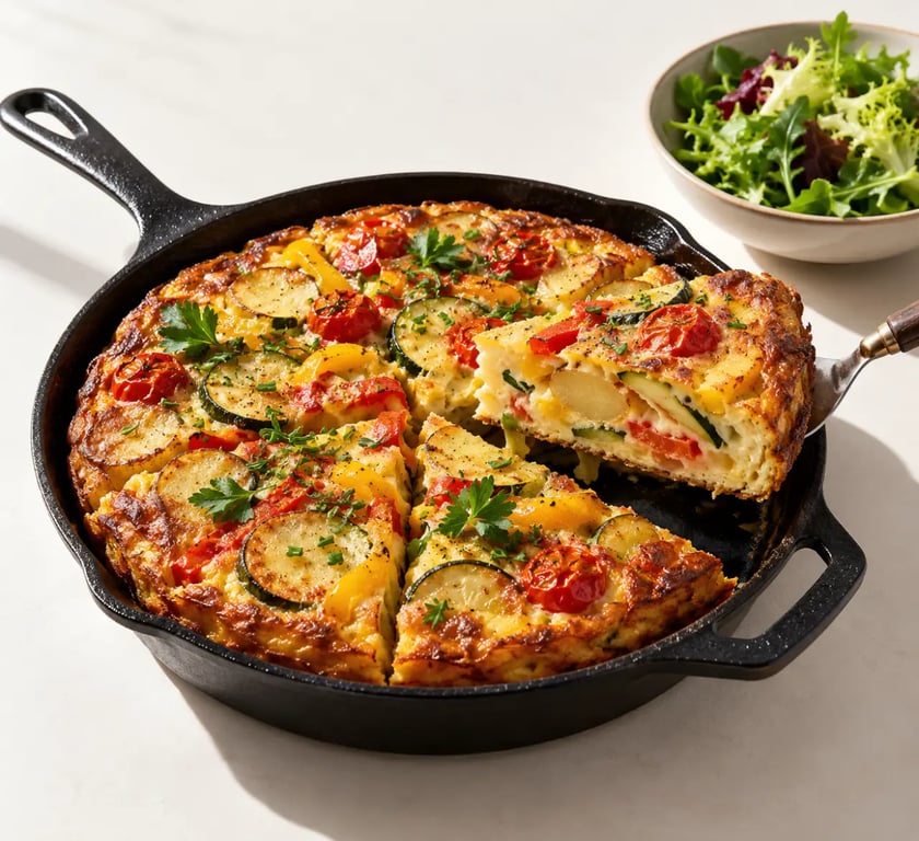 Recette beaucoup oeufs : grande frittata aux légumes et pommes de terre