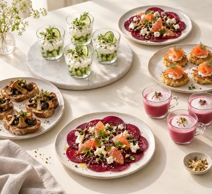 Sélection de recettes entrées simples et originales présentées sur une table
