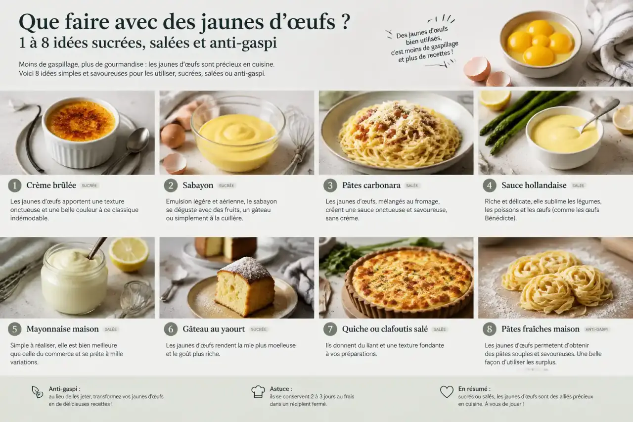 Que faire avec des jaunes d’œufs ? 1 à 8 idées sucrées, salées et anti-gaspi
