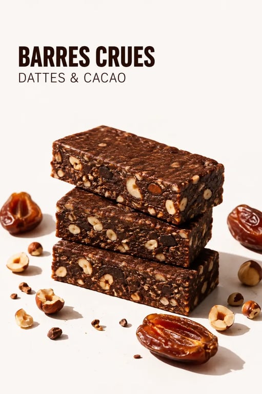 Dessert végétarien sans cuisson aux dattes, cacao et noix
