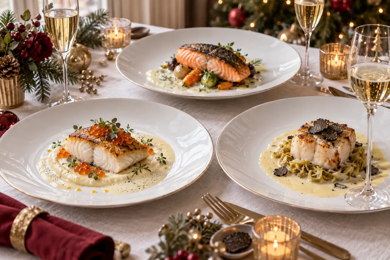 Recette gastronomique de poisson à Noël : 3 plats raffinés, une cuisson maîtrisée et un dressage élégant