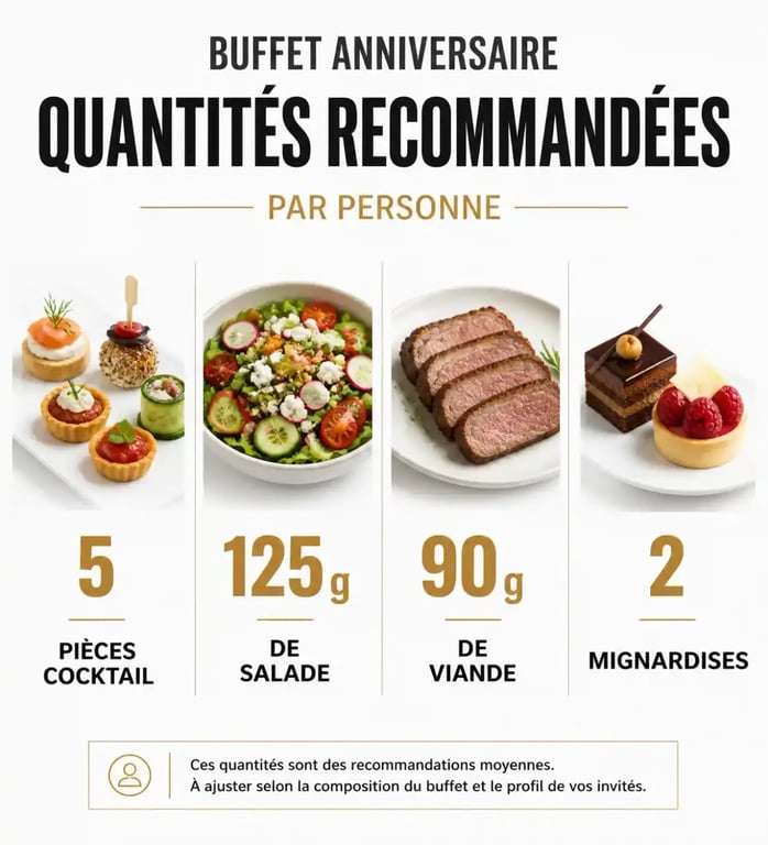 Infographie des quantités recommandées pour un buffet anniversaire