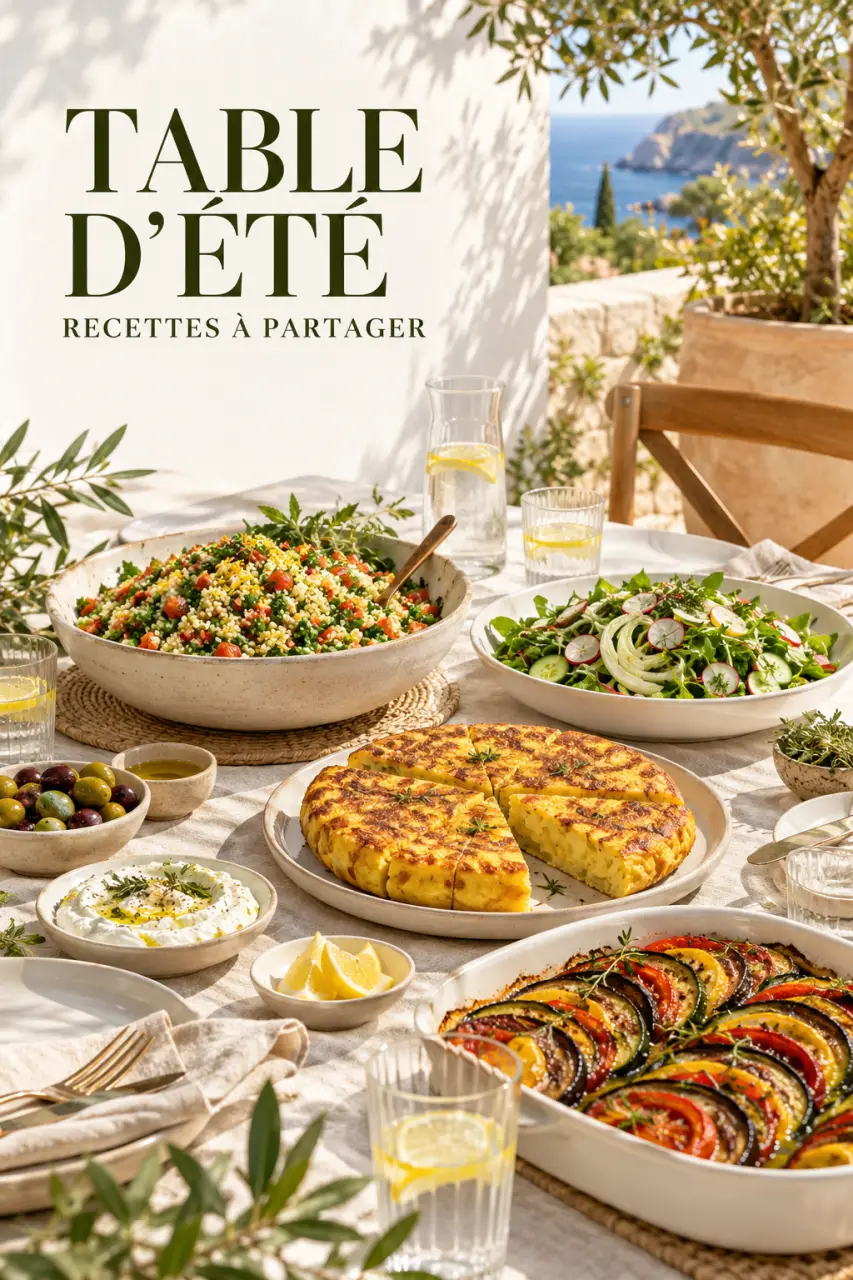 Plats conviviaux et estivaux à partager sur une table de terrasse
