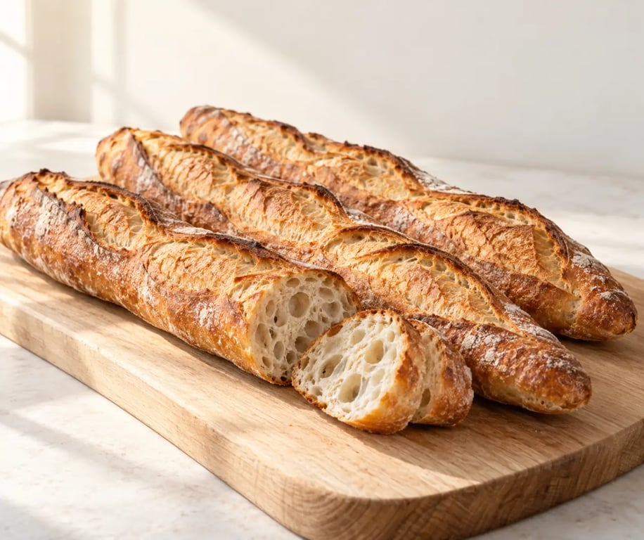 Recettes baguette tradition maison, baguettes dorées à la croûte croustillante et à la mie alvéolée
