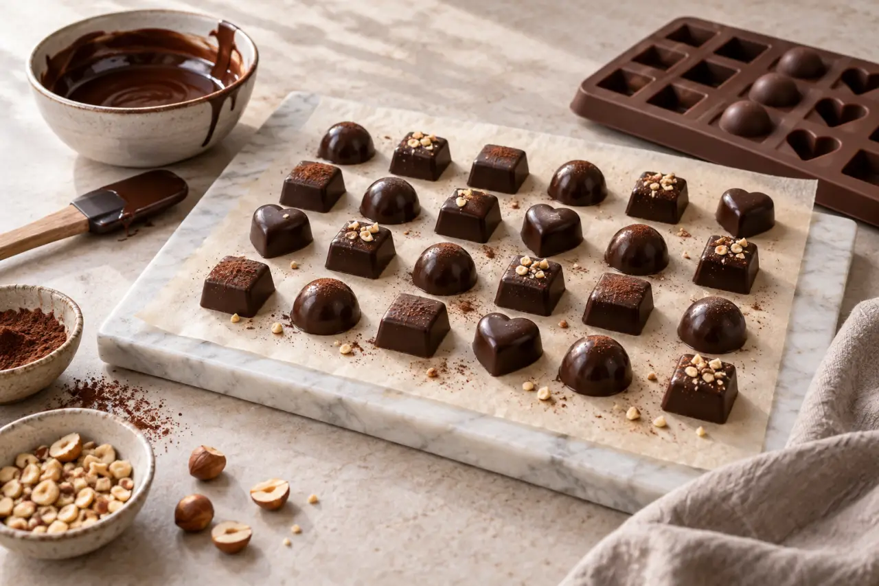 Petits chocolats maison faciles : 45 minutes pour 25 bouchées et un démoulage net