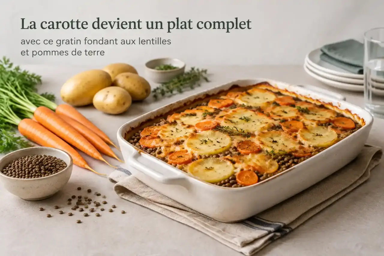 La carotte devient un plat complet avec ce gratin fondant aux lentilles et pommes de terre