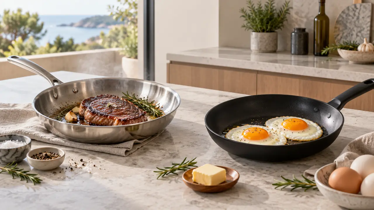Les meilleures poêles selon vos plats : inox pour saisir, antiadhésif pour les œufs